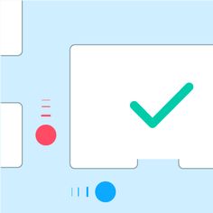 the check mark is displayed on a blue and white background with different colored circles around it