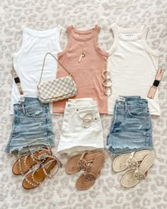 Cute Short Outfits For Women, Best Summer Tank Tops, Cute Summer Looks For Women, Outfits To Wear On Beach Vacation, Cute Shorts And T Shirt Outfit, Shein Outfits Summer 2023 Baddie Shorts, Womens Cute Summer Outfits, Summer Trendy Outfits 2023, Cute End Of Summer Outfits