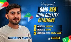 a man is looking at the camera while wearing a t - shirt that says gmb seo high quality citations