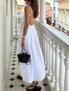 Backless Midi Dress, Cami Midi Dress, Jumpsuit Outfit, Long White Dress, Sling Dress, Denim Jumpsuit, Midi Dress Sleeveless, Outfit Casual, Spaghetti Strap Dresses