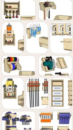 the instructions for how to make a diy tool rack with woodworking supplies and tools