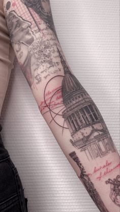 a woman's arm with tattoos on it and the capitol building in washington, d c