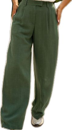 Green Wide Leg Pants With Pockets, Baggy Fit, High Waist Green Linen Pants, Green Courderoy Pants Linen, Green Wide-leg Pants With Patch Pockets, Green Relaxed Fit Wide-leg Pants, Parisian Women, Pocket Detail, Women's Summer Fashion, Linen Pants