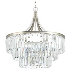 a large chandelier with crystal drops hanging from it's center point, on an isolated white background