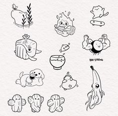 an image of cartoon animals drawn in black and white