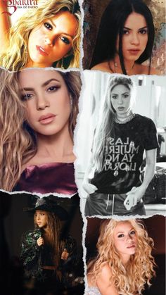 the collage shows many different pictures of women with long hair and wearing black clothes