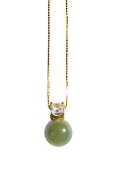 This elegant Esther necklace features a classic pendant with a zircon centerpiece and moss-green nephrite jade. Crafted from a gold-plated box chain, this timeless necklace is perfect for any occasion and is sure to be your everyday statement piece. Bead: nephrite, diameter 7mm Zircon: 3mm x 3mm Box chain: gold-plated, length 440mm Zircon Necklace, Nephrite Jade, Green Necklace, Green Jade, Jade Green, Moss Green, Box Chain, Statement Pieces, Light Green