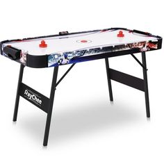 the air hockey table is ready to play