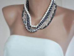 Handmade Chunky Bridal  Clear  Crystal and  Glass Pearl by kirevi8, $118.00 Wardrobe Ideas, Clear Crystal, Bridal Jewelry, Wedding Jewelry, Diamond Necklace, Pearl Necklace