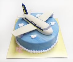 a birthday cake with an airplane on top