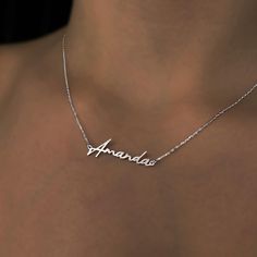 PERSONALIZED SILVER NAME NECKLACE, Dainty Custom Silver Name Necklace - Silver Name Necklace - Christmas Gift - Handmade Gift for Mother - Personalised Gift For Daughter Crafted from genuine 925k SOLID STERLING SILVER This Name Necklace is a timeless keepsake. This personalized necklace would make the perfect gift for any occasions; Christmas, Mother's Day, Birthday, Anniversary, Wedding, Bridal Shower, Valentines Day     ⭐ HOW TO ORDER ⭐ 1- Please select your preferred finish and length from th Silver Name Necklace, Christmas Gift Handmade, Name Necklace Silver, Gift For Daughter, Handmade Christmas Gifts, Gift For Mother, Necklace Dainty, Gift Handmade, Jewelry Cleaner