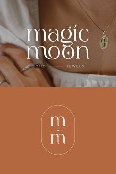 a woman with her hands on her chest and the words magic moon written in white