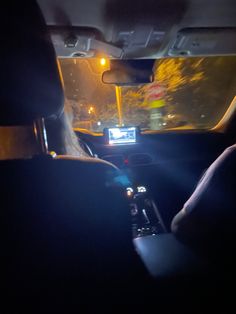 the interior of a car at night time