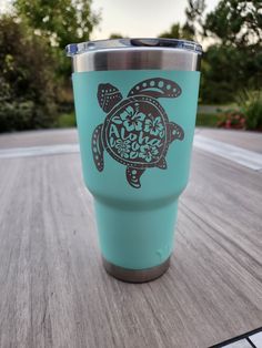 Sea Turtle Aloha Mandala MISPRINTED Engraved YETI Rambler Tumbler | Engraved Tumbler | Engraved YETI Cup | Vacation Cruise Tumbler **READY TO SHIP** This genuine 30oz Seafoam YETI tumbler is great for those sunny beach vacations or a girls trip on a cruise!  The fun sea turtle mandala design features "aloha" on the turtle's shell.  The design is engraved and will never fade or wash away.  This item is misprinted and off-centered.  Please take a close look at the photo before purchasing. PRODUCT Sea Turtle Mandala, Jars Ideas, Yeti Rambler Tumblers, Engraved Yeti, Powder Coated Tumblers, Yeti Tumbler, Yeti Cup, Engraved Tumbler, Yeti Rambler