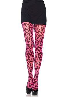 Pink leopard pantyhose Roller Derby Clothes, Leopard Print Tights, Sheer Tights, Leg Avenue, Pink Leopard Print, Pink Leopard