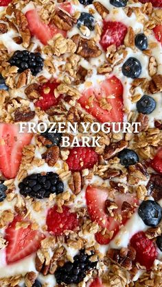 a frozen yogurt bark topped with berries and granola