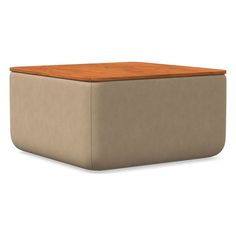 an ottoman with a wooden top on white background