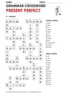 a crossword puzzle with the words present perfect