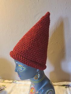 Channel your inner Gnome! This hand crocheted Gnome Dome is warm, comfortable and unique. 100% colorfast acrylic Redheart yarn. Size Large: 22" diameter, 12" tall  Price includes shipping in the continental USA Gnome Hat Crochet, Clothing Art Ideas, Crochet Coquette, Crochet Costumes, Crochet Gnome, Clothing Crochet, Witches Hats, Crocheted Stuff, Crochet Weave