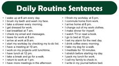 the daily routine is written in green and white, with instructions for how to do it