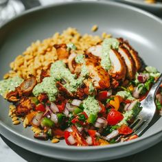 a close up of a plate of food with chicken