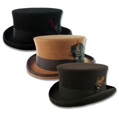 Wool Felt Coachman Top Hat Steampunk Tophat Topper Tuxedo Victorian S-XXL Black This is a great quality, 100% wool hat at a great price without sacrificing quality and features - perfect for dress, also great for everyday wear Classic coachman style top hat, shorter crown (4 1/2 inches), with a slight flair from the band to the top of the crown Available in Black, Brown or Cognac colors in Small, Medium, Large, XLarge, and XXLarge (black only) sizes Made from 100%, fully dyed, Wool Felt, water r Fitted Brown Brimmed Top Hat, High Crown Wool Hat For Winter, Winter Wool Hat Bands, Fitted High Crown Felt Hat For Fall, Fitted Brimmed Winter Hat, Wool Hat Bands For Winter, Fitted Brimmed Hat For Winter, Fitted Wool Hat Bands For Winter, Winter Fitted Flat Bill Hats