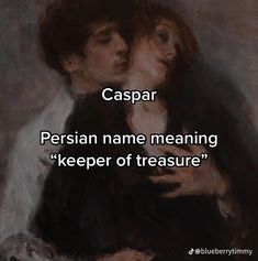 an image of two people hugging each other with the caption'persian name meaning keeper of treasure '