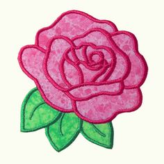 a pink rose with green leaves is shown in this embroidery design, which has been digitized