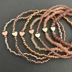 Heart Bracelets, Copper Crystal, Crystal Rose, Beaded Bracelets Diy, Tiny Heart