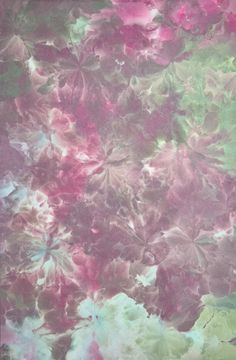 an abstract painting with pink, green and white flowers