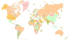 the world map with all countries and major cities