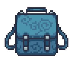 an old school backpack pixelated in blue