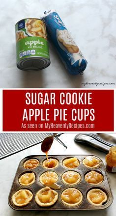 sugar cookie apple pie cups are in a muffin tin and next to an empty cupcake tin