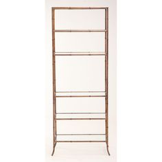 a tall bamboo shelf with four shelves on each side