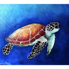 a painting of a turtle swimming in the ocean