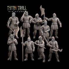 9PC Village Guards for your next DnD campaign, Add this to your collection to protect your village and precious materials. Compatible with most table top games All Miniatures are printed by a 3D printer that achieves 48 Microns, Using grey ABS-like Resin for added durability.  The Miniatures are then cleaned, cured and packed away safely to be shipped.  Miniatures come unpainted Bases ARE included Pictures are provided by the artist, Our printing quality matches what is shown in the picture. More Miniatures similar to these can be found on our store page. https://www.etsy.com/shop/PrintApparition/ PrintApparition is a licensed merchant of http://www.tytantrollminiatures.com/ Table Top Games, Dungeon And Dragons, Top Games, Dnd Miniatures, Tabletop Rpg, Navy Gray, Tabletop Games, Role Playing, Roleplaying Game