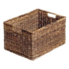 an empty wicker basket on a white background