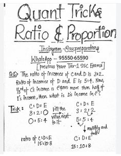 a piece of paper with writing on it that says quannt tricks, rattic & proportion