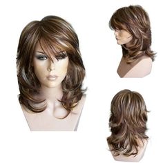 Medium Side Bang Highlighted Layered Slightly Curled Synthetic Wig Feature Type: Full Wigs Cap Construction: Capless Style: Straight Material: Synthetic Wig Hair Bang Type: Side Length: Medium Length Size(CM): 45 Package Contents: 1 x Wig Color: Multicolor. Gradient Wigs, Long Hair With Bangs And Layers, Curly Color, White Gradient, Blonde Wigs, Wigs Short, Wavy Wigs, Haircut Curly, Gradient Brown