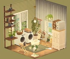 an image of a living room with plants in the corner and other items on the floor