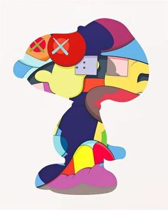 an abstract painting with multiple colors and shapes in the shape of a person's head