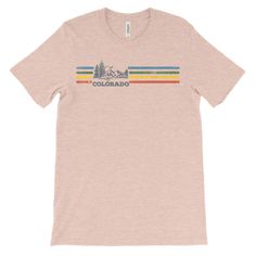 (Unisex BC 3001 Soft Tee Light) Iconic State Scenery Colorado Retro Rainbow Retro Rainbow, Vintage Tee, Sizing Chart, Vintage Tees, Granola, Knit Jersey, Screen Printing, Colorado