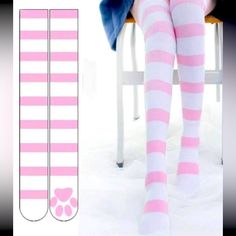 Striped Pink And White Cat Print Bottom Socks Nwt One Size Lgbtq Clothing, Pink Hair Dye, Kawaii Clothes, Cat Print, Hair Dye, White Cat, Clothes And Shoes, Pink Hair, Pink And White