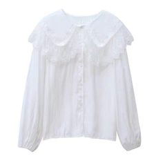 Kawaii Mori Girl Lace Collar Long Sleeve Shirt One Size Bust: 98cm Length: 59cm Sleeve:58cm Material: Polyester Cute Long Sleeve Blouse For School, White Long Sleeve Blouse For School, Kawaii Long Sleeve Blouse, White Cotton Doll Collar Shirt, White Cotton Shirt With Doll Collar, Casual White Blouse With Cute Collar, White Casual Blouse With Cute Collar, Kawaii Style Blouse For Spring, Cute Long Sleeve Cotton Blouse