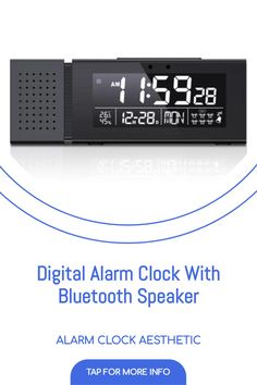 the alarm clock with bluetooth speaker is shown in front of an advertizer