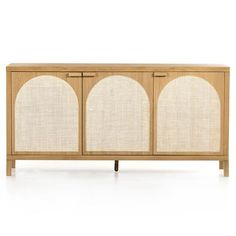 the sideboard is made out of wood and has three oval panels on each side