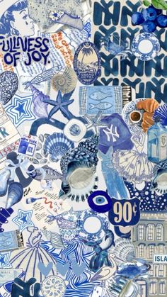 a collage of blue and white images with the words guinness of joy on them