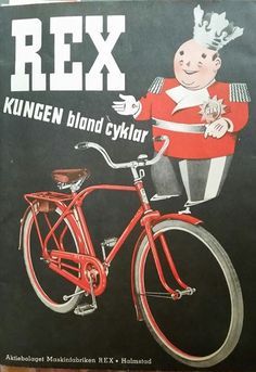 an advertisement for a red bicycle with a man in uniform on it