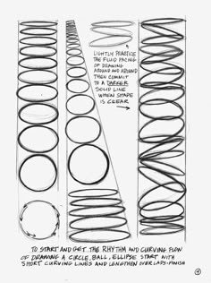 a drawing of different types of spirals and lines