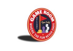 the logo for game room where the fun never ends